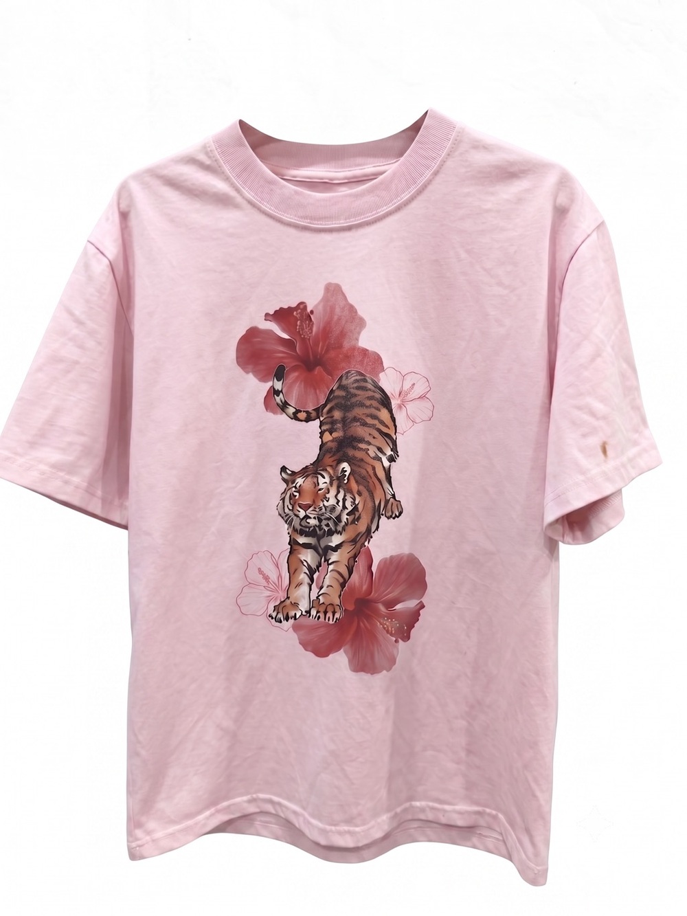 Gildan Light Pink Tiger & Hibiscus Short Sleeve Tee